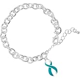 Fundraising For A Cause Ovarian Cancer Awareness Charm Bracelet - Teal Ribbon Bracelet - Support, Strength, and Hope - Teal Ribbon Jewelry - Thoughtful and Inspirational Gift