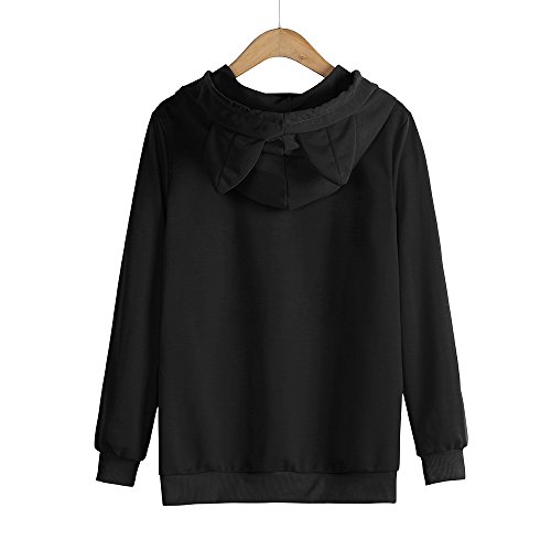 Han Shi Hoodies, Women Fashion Womens Cat Hat Letter Print Long Sleeve Shirt Tops Blouse (L=(US M), Black) - Thumbnail 2