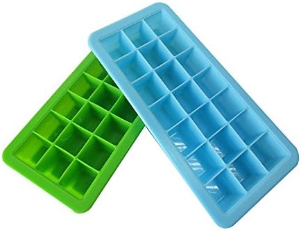 Ice Cube Trays Silicone with Spill-Resistant Lids totally 42 Ice Cubes Molds (Pack of 2)-- Flexible Rubber Plastic Ice Cubes Frozen Making Tool - Blue Green