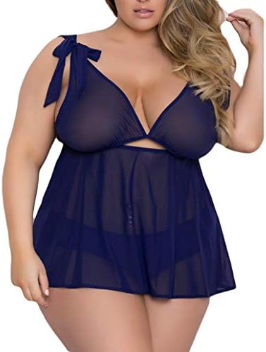 Women Plus Size Lingerie, Babydoll Set Muslin Bandage Sexy Underwear Sleepwear S-3XL