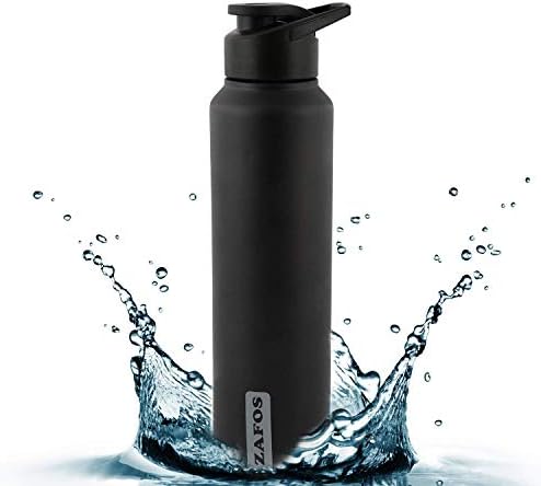 Zafos Chromo Stainless Steel Sipper Water Bottle for Fridge, Gym, Sports, Office & School, 1000ml,Black