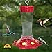 DAWN OF PETS 32 Oz Hummingbird Feeder for Outdoors, Hanging, Bright Red Color, Transparent Heat Stable Plastic Tube,