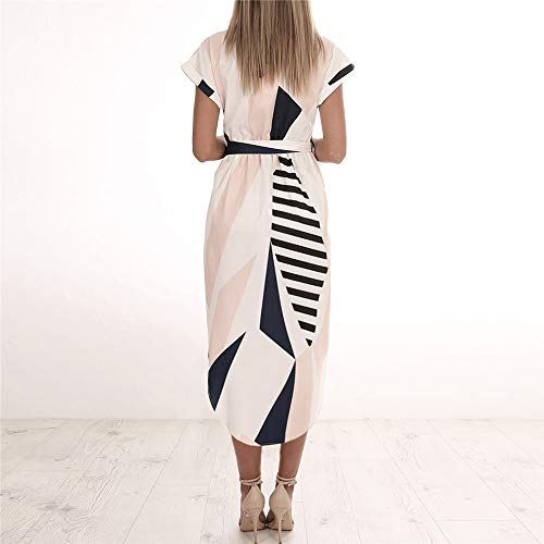 LitBud Womens Dress Summer Short Sleeve Vintage Business Holiday Belted Shift Midi Tunic Dresses for Ladies Apricot Size 6 8 M Easter