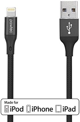 Pawtec Reinforced Braided Lightning to USB Charge Sync Cable - 3.3 ft / 1m, Apple MFi Certified - Compatible with iPhone 11, 11 Pro, 11 Pro Max, XS, XS Max, XR, X, 8, 7, 6s 6, iPad Pro/Air (Black)