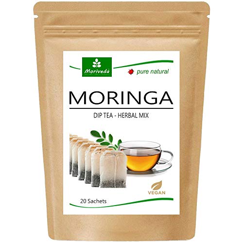 MoriVeda® Moringa Oleifera Dip-Tee Herbal Kräutermischung, 20 Beutel I 100% vegan, fructosefrei & glutenfrei I…