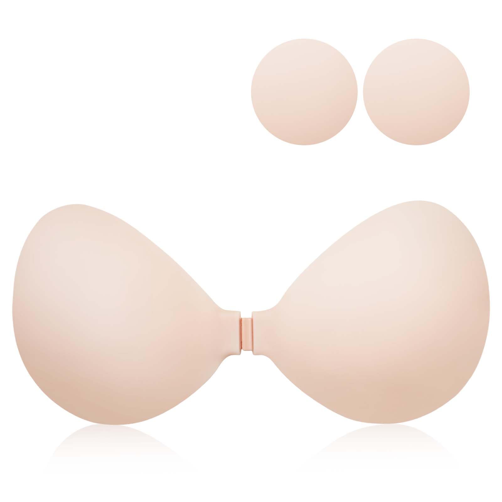 Photo 1 of Cbthet Adhesive Invisible Bra for Women - Sticky Bra Strapless Push Up, Seamless Backless & Nipple Cover (D Cups) Beige