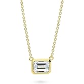 BERRICLE Sterling Silver Solitaire East-West Wedding Pendant Necklace for Women, Cubic Zirconia CZ - Asscher, Cushion, Emerald, Pear, Round Cut