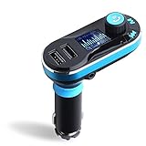 ERolldeeP Wireless Bluetooth Handsfree Car Kit Adapter FM Transmitter BT66 Calling/MP3 Player Dual USB Ports for Cellphones Power Battery charge-Blue