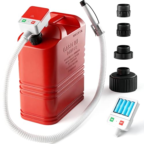 Fuel Transfer Pump with Auto Stop Sensor, Electric Petrol Pump with 4 Size Adapter, Multifunctional Diesel Pump Fuel Pump for Canister Petrol, Oil, Tractor, Generator, Lawn Mower - Red