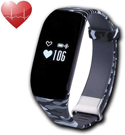 Fitness Tracker Watch with Heart Rate Monitor, Aestheticism H5 Bluetooth 4.0 Smart Bracelet Fitness Band Activity Tracker Waterproof Swimming Pedometer for Android iOS Phones (Camouflage Blue)