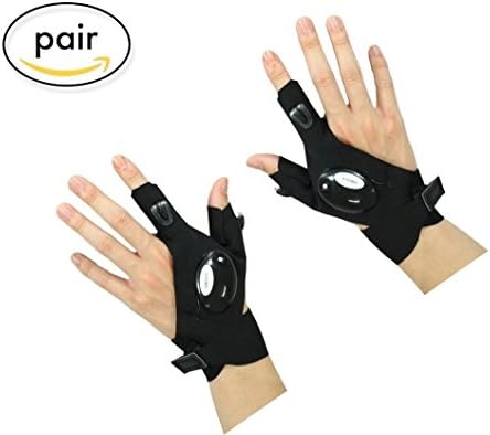 Lelefish LED Flashlight Glove, Pair of Two 2 LED Flashlight Torch Magic Strap Glove, For Repairing and Working, Outdoor Activities, Rescue, Sporting, Fishing, Camping, Hiking