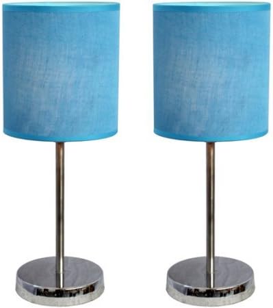 Simple Designs Chrome Mini Basic Table Lamp with Fabric Shade 2-Pack Set (Blue)