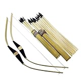 2-Pack Handmade Wooden Bow and Arrow Set-24 Wood Arrows and 2 Quivers