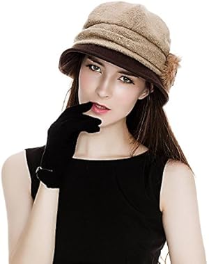 Cloche Round Hat for Women 1920s Fedora Bucket Vintage Hat Flower Accent