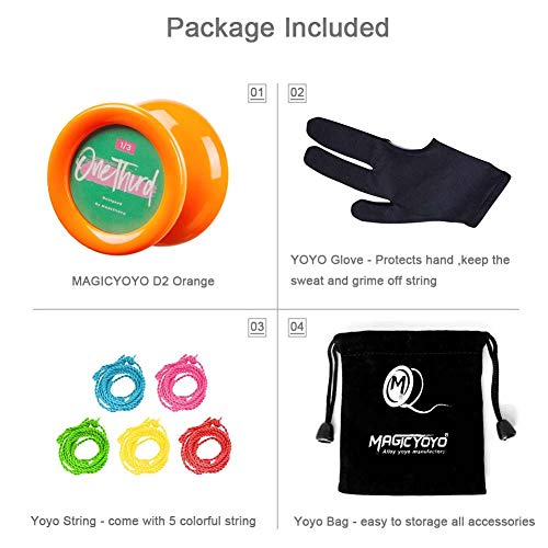 YOSTAR Yoyo Balls for Kids, MAGICYOYO 2A D2 Orange Responsive Yoyo for Beginner with Extra 5 Strings, Bag, Glove, 8 Year Old Up Kids Gifts