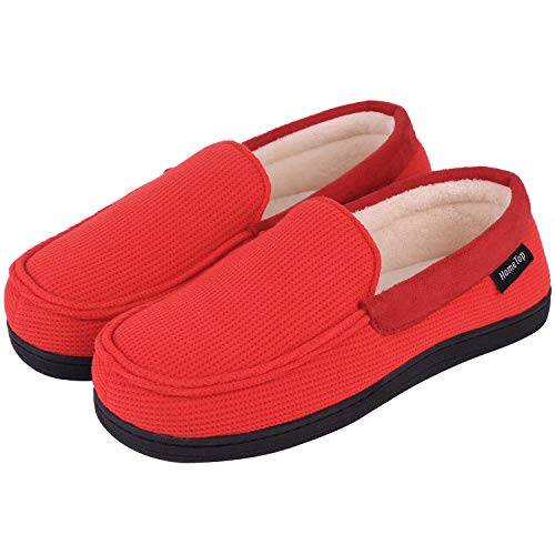 Women's Comfy Memory Foam Moccasin Slippers Breathable Cotton Knit Terry Cloth House Shoes (6 B(M) US, Red)