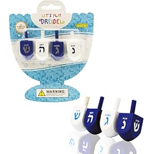 Wood Dreidel Bulk Solid Blue & White Wooden Hanukkah Dreidels Hand Painted with English Transliteration- Includes Game…
