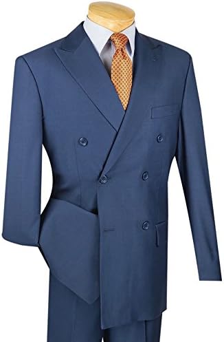 Vinci Men's Premium Solid Double Breasted 6 Button Classic-Fit Suit New [Color Blue | Size: 52 Regular/47 Waist]