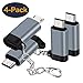 USB C to Micro USB Adapter, (4-Pack) Type C Female to Micro USB Male Convert Connector with Keychain Charge & Data Sync Compatible Samsung Galaxy S7/S7 Edge, Nexus 5/6 and Micro USB Devices(Grey)