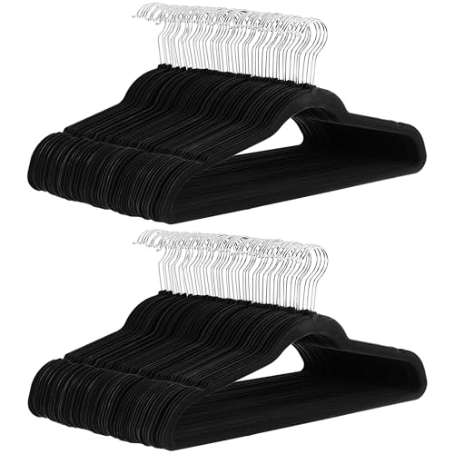Amazon Basics Schmale und rutschfeste Kleiderbügel für Hemden/Anzug/Kostüm, 100er-Pack, Schwarz