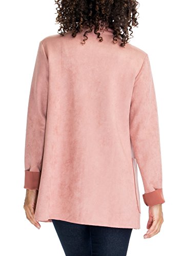Faux Suede Leather Open Front Long Sleevee Relaxed Fit Basic Coat Outerwear Jackets 185 Mauve Large - Thumbnail 2