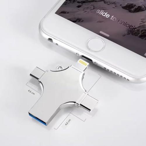 Pen Drive OTG 4 em 1 (256 GB), Armazenamento Externo, Pendrive de Fotos, USB 3.0 Memory Stick Jump Drive PhotoStick para iPad, Android, PC, iPhone.