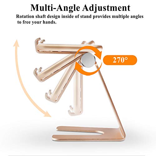 Adjustable Cell Phone Stand, Thickness Aluminum Multi-Angle Mobile Phone Holder,Cradle, Dock, Stand for iPhone 6 7 8X Plus 6s 7s ipad, All Android Smartphone, Universal Phone Stand (Gold)