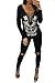 Bdcoco Women's Sexy V-Neck Print Long Sleeve Casual T-Shirt Bandage Tops Black Large