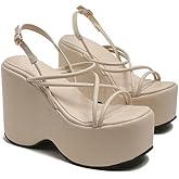 Women Chunky Platform Strapy Sandals Adjustable Ankle Straps Comfy Round Open Toe Wedge High Heel Dress Y2k Sandals For Summer Vacation Daily