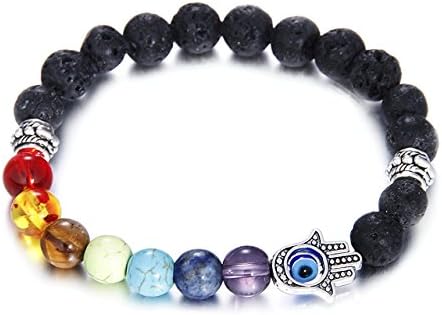 7 Chakra Healing Bracelet with Real Stones, Volcanic Lava, Mala Meditation Bracelet - Men's and Women's Religious Jewelry - Wrap, Stretch, Charm Bracelets … (hand totem)