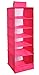 NKTM 6-Shelf Girls Closet Hanging Shelf Shoe Sweater Clothing Organizer for Students Children Pink 600D Oxford Fabric,10.3x11.8x33 inches