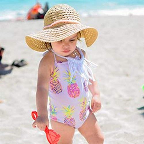 Ritatte Infant Toddler Baby Girls One-Piece Swimsuit Pineapple Printed Backless Halter Swimwear for Beach (Purple, Size:80(6-9M))