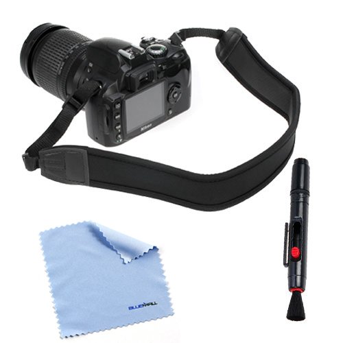 BIRUGEAR Black Anti-Slip Neoprene Camera shoulder/Neck Strap + Lens Pen, Cleaning Cloth for Canon EOS 80D, 70D, 6D, 7D Mark II, 5DS/5DS R, 6Ts, 6Ti, T5i, T5, T4i, T3i, T3, SL1 and more SLR DSLR Camera