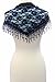 LL Navy Lace Scarves Triangle Shape with Gorgeous Roses and Flower Fringe