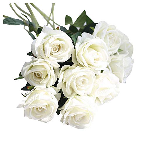 Mikilon Roses Artificial Flowers Fake Flowers Wedding Decorations Artificial Flora DIY Wedding Home Office Party Hotel Restaurant Patio Yard Decoration (White)