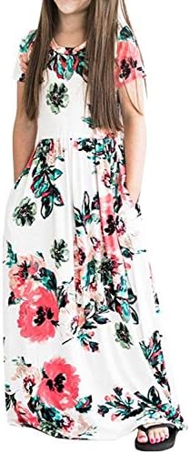 DutebareGirls Summer Short Sleeve Floral Maxi Dress Casual Long Dresses with Pockets