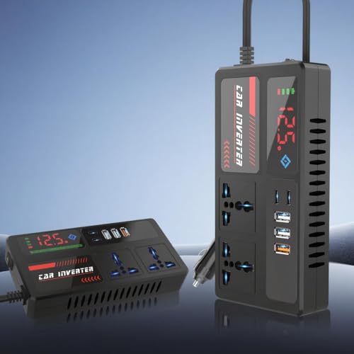 200W Car Power Inverter, DC 12/24V to 220V AC Converter with 3 USB 2 Type-C Ports, LED Screen Display, Switch Control for Cars SUV Truck