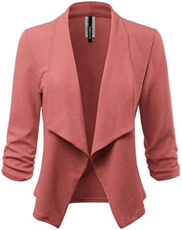 Women's Stretch 3/4 Gathered Sleeve Open Blazer Jacket (Made in USA)