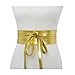 Fashion 21 Women's Wide Lace, Faux Leather Self Tie Wrap Obi Waist Belt (2 Style) (Gold)