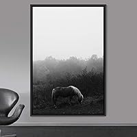 Framed Canvas Wall Art High Contrast Horse Animals Black and White Duotone Expressive Grey Horse Living Room Photography Rustic - 16x24 inches