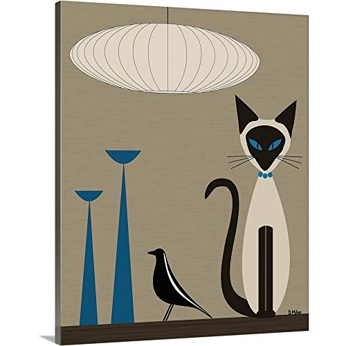 Siamese with Eames House Bird Canvas Wall Art Print, 16"x20"x1.25"