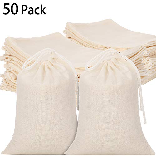 Tatuo 50 Pieces Cotton Drawstring Bags Muslin Bag Sachet Bag for Wedding Party Home Supplies (6 by 7.9 Inches)