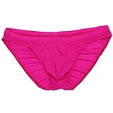 FEESHOW Men's Silky Bikini Briefs Bulge Pouch Underwear Swimwear Ruched Back (Rose)