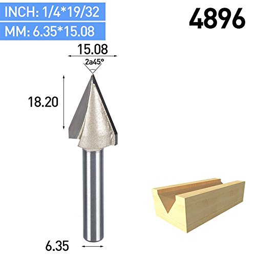 HUHAO 45 Degree Router Bits V-Groove Bit Cutting Tool with 19/32-Inch Cutting Diameter And 1/4-Inch Shank