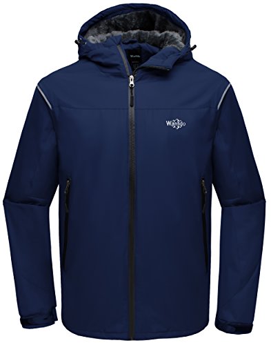 Wantdo Men's Hooded Waterproof Rain Jacket Fleece Lined Windbreaker Ski Jacket Dark Blue US Small