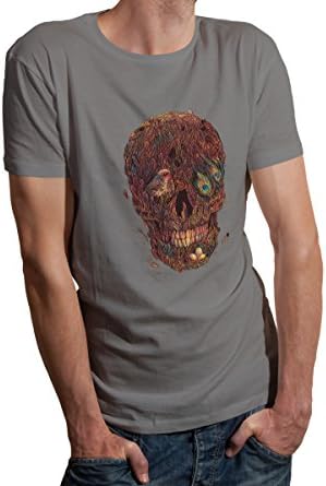Canonon men 's Cotton Skeleton Graphic Crewneck Short Sleeve T-shirt Grey XL