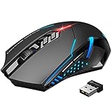 VicTsing Wireless Gaming Mouse with Unique Silent Click, Breathing Backlit, 2 Programmable Side Buttons, 2400 DPI, Ergonomic Grips, 7-Button Design - Black