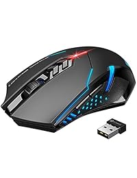 VicTsing Ratón inalámbrico para juegos, retroiluminación LED, 2400 DPI 5 Micrófono DPI ajustable, 6 botones programables para PC, portátil, portátil, ordenador portátil, MacBook, Negro