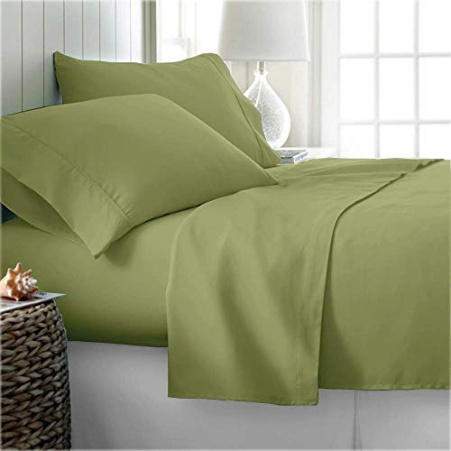 Nish & Joe 300 Thread Count 100% Cotton Sheet Set Luxury Bed Linen Home & Hotel Collection Natural Soft & Silky Sateen Weave Sheets and Pillowcases Upto 15 Inch Deep Pocket (Full Sage Green)