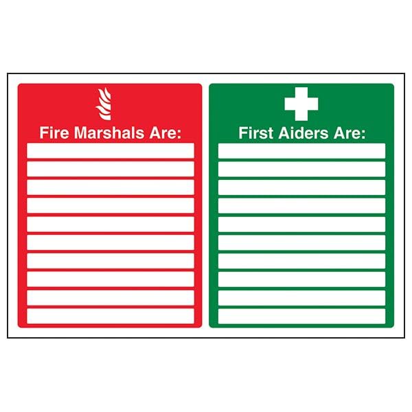 V Safety Fire Equipment - Fire Marshals/First Aiders - 400 X 300MM Safety Sign With Snap Frame